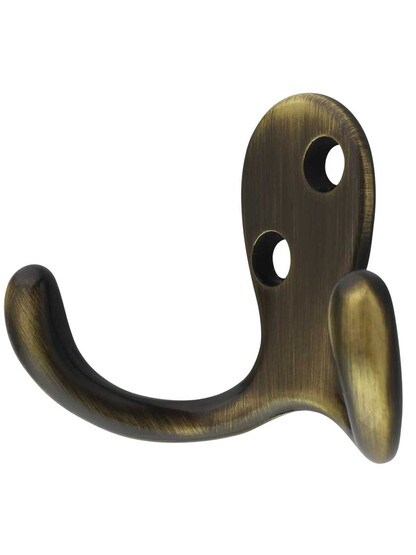 Double Utility Coat Hook in Antique Brass.